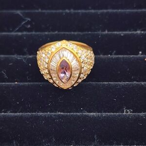 VTG Sterling gold wash marquise cut bezel set amethyst Pave CZ ring size 10